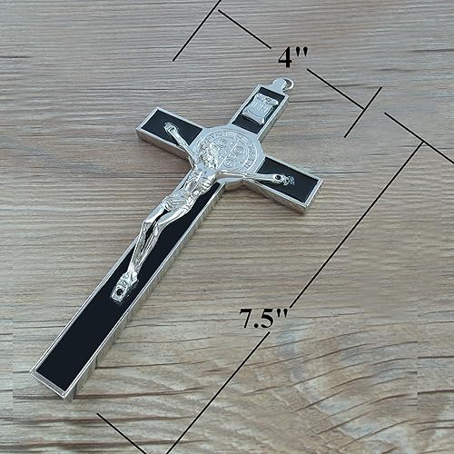 Miniatura 2 de WE Medalla de San Benito Crucifijo de pared de 7.5 pulgadas con esmalte de color negro, gran regalo, confirmación, bautismo, nuevo hogar