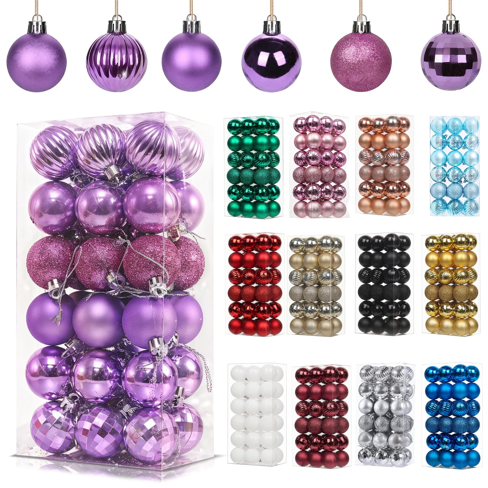 36Pcs lilac Purple Baubles for Christmas Tree Decorations,40mm/1.57" Small Xmas Bauble Hanging Ball,Christma Balls Ornament with String,Shatterproof Christmas Baubles for Xmas Tree Holiday Party Decor — image 1