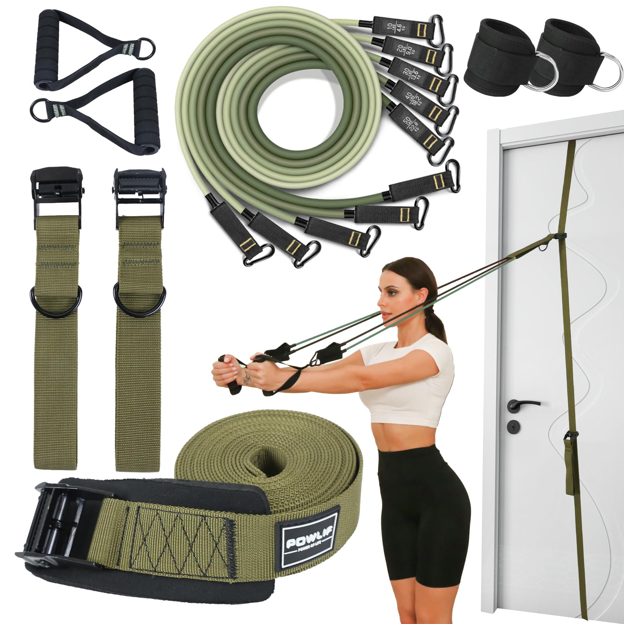 Door Anchor Strap for Resistance Bands, Adjustable Door Anchor Straps with Resistance Bands (Fits 6-8ft Doors), Portable Exercise Band Door Anchor for home workouts