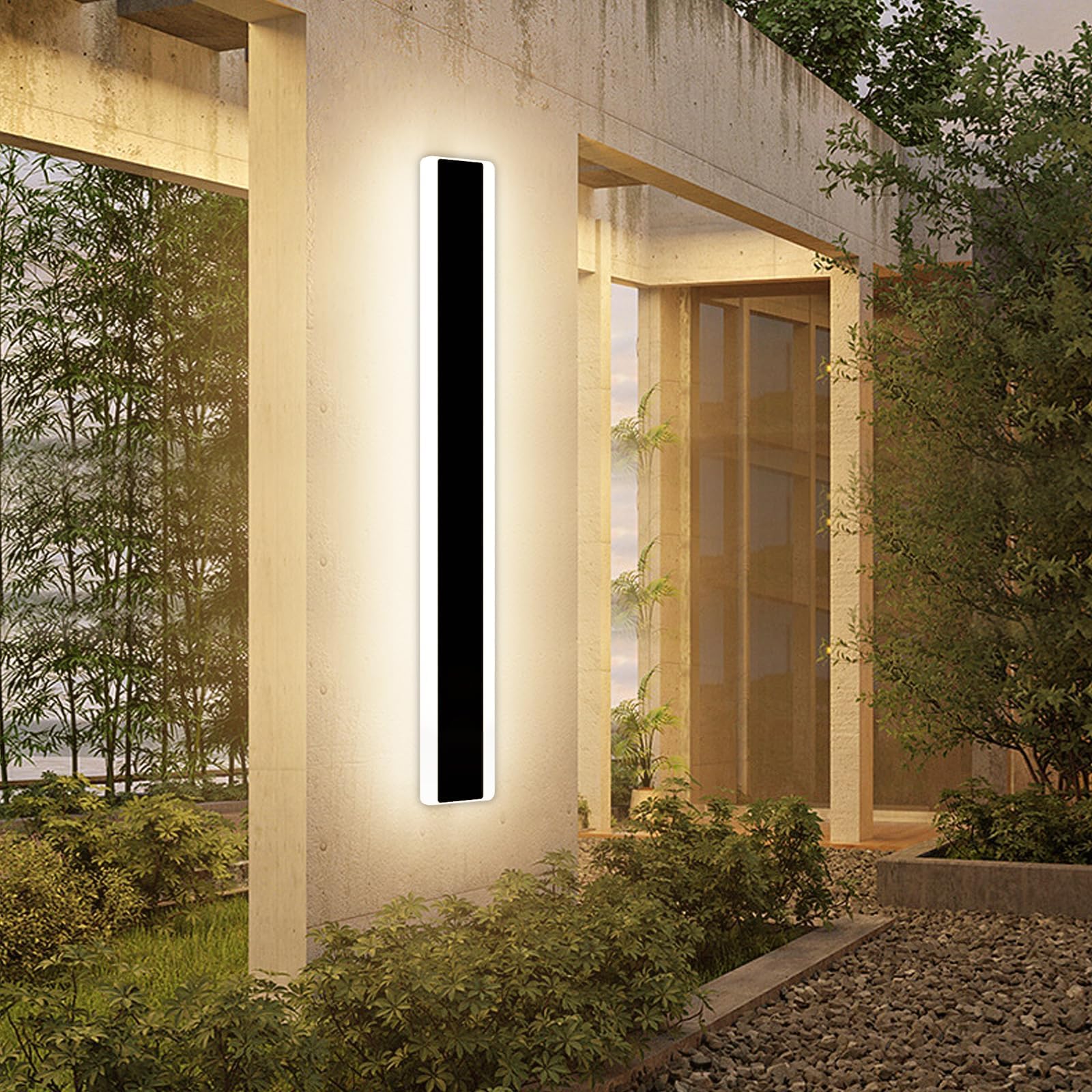 Outdoor Modern Wall Light 60CM, 18W 1100LM Long Strip Wall Sconce with 3000K Warm White Light, IP65 Rainproof Outside Porch Wall Fixture for Garden Patio Garage — view 30
