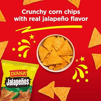 Diana Jalapenos Corn Tortilla Chips, Jalapeno Flavor, 3.84 Oz | Crispy corn tortilla chips seasoned with real jalapeno flavor for a crunchy snack with classic Diana heat
