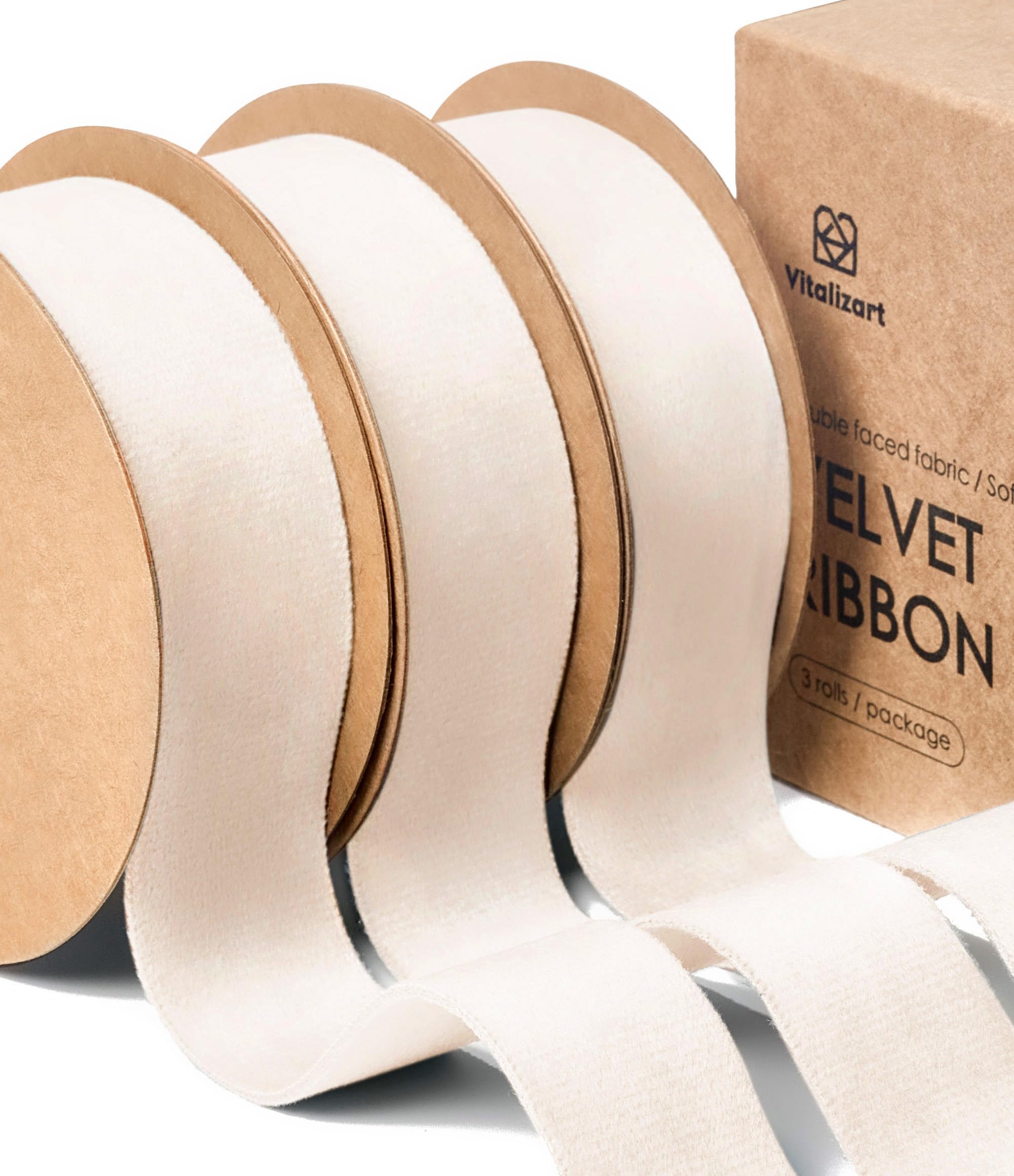 Vitalizart Cream Velvet Ribbon Set 1 Inch x 15 Yards, Double Faced White Velvet Ribbon for Gift Wrapping, Christmas Ornaments, Wreath Decoration, Bows Making, Handmade Crafts