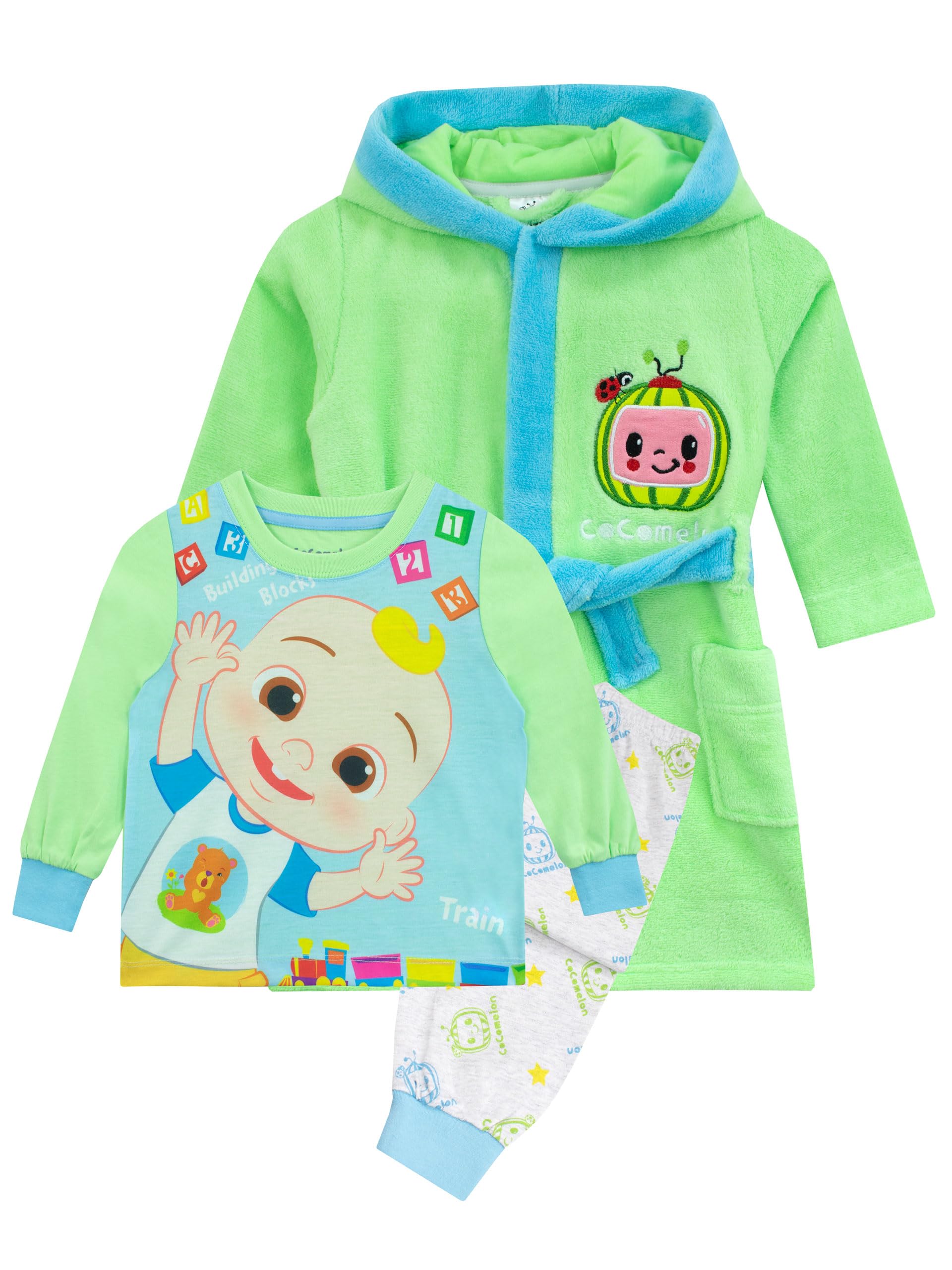 Cocomelon Boys Multicolor Dressing Gown And Pyjamas Set | Jj Pyjamas For | Fleece Dressing Gown | Multicolour | 18-24 Months