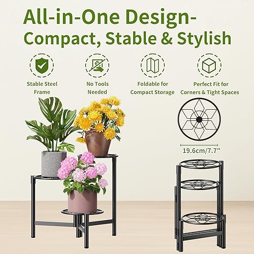 Miniatura 5 de Soporte escalonado para plantas al aire libre de 3 niveles para interiores, estante de flores de metal para múltiples plantas, soportes altos de