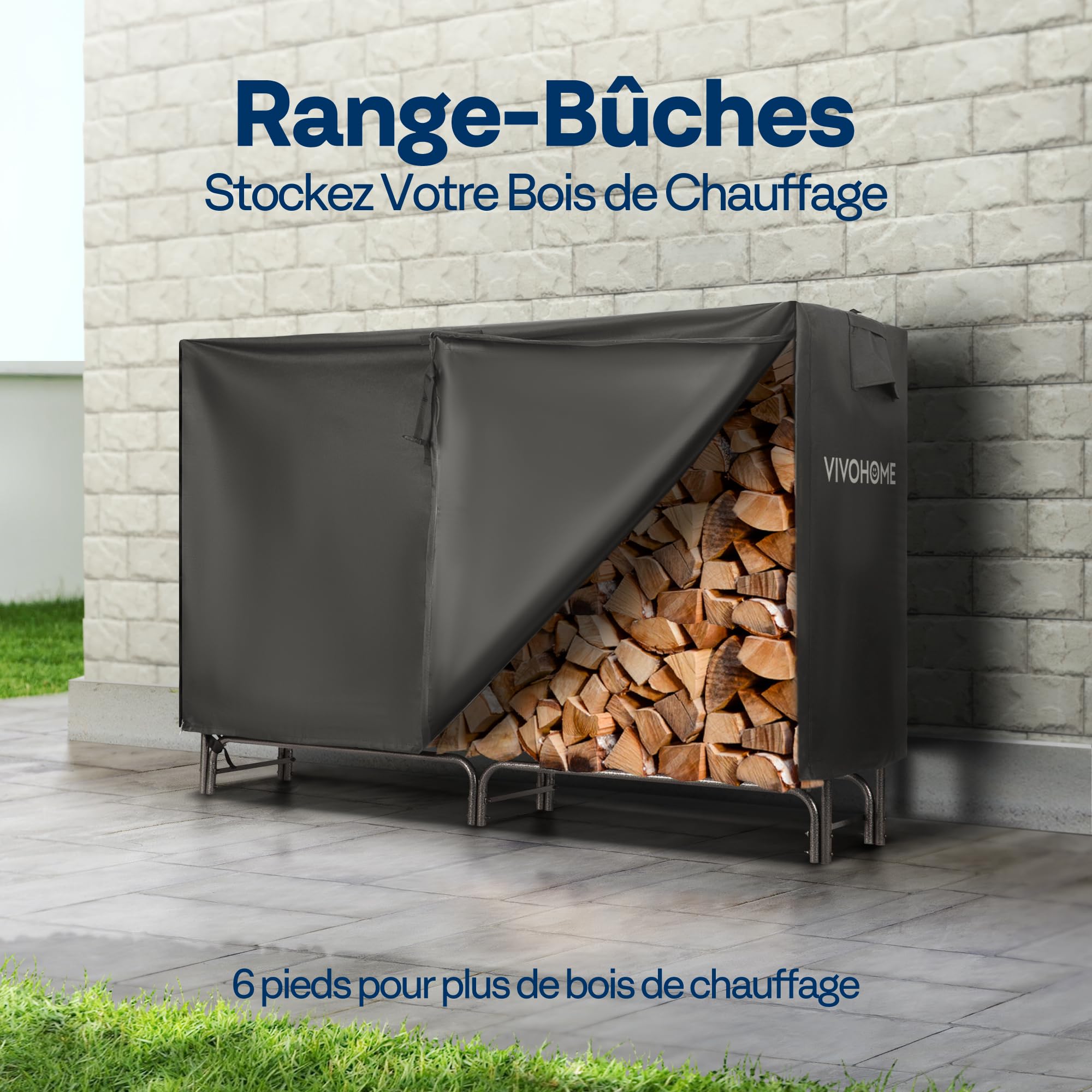 VIVOHOME Étagère pour Bois de Cheminée avec Housse Anthracite 183×123×35cm, Support Bûches Chauffage Robuste Réglable Imperméable Intérieur et Extérieur - 2