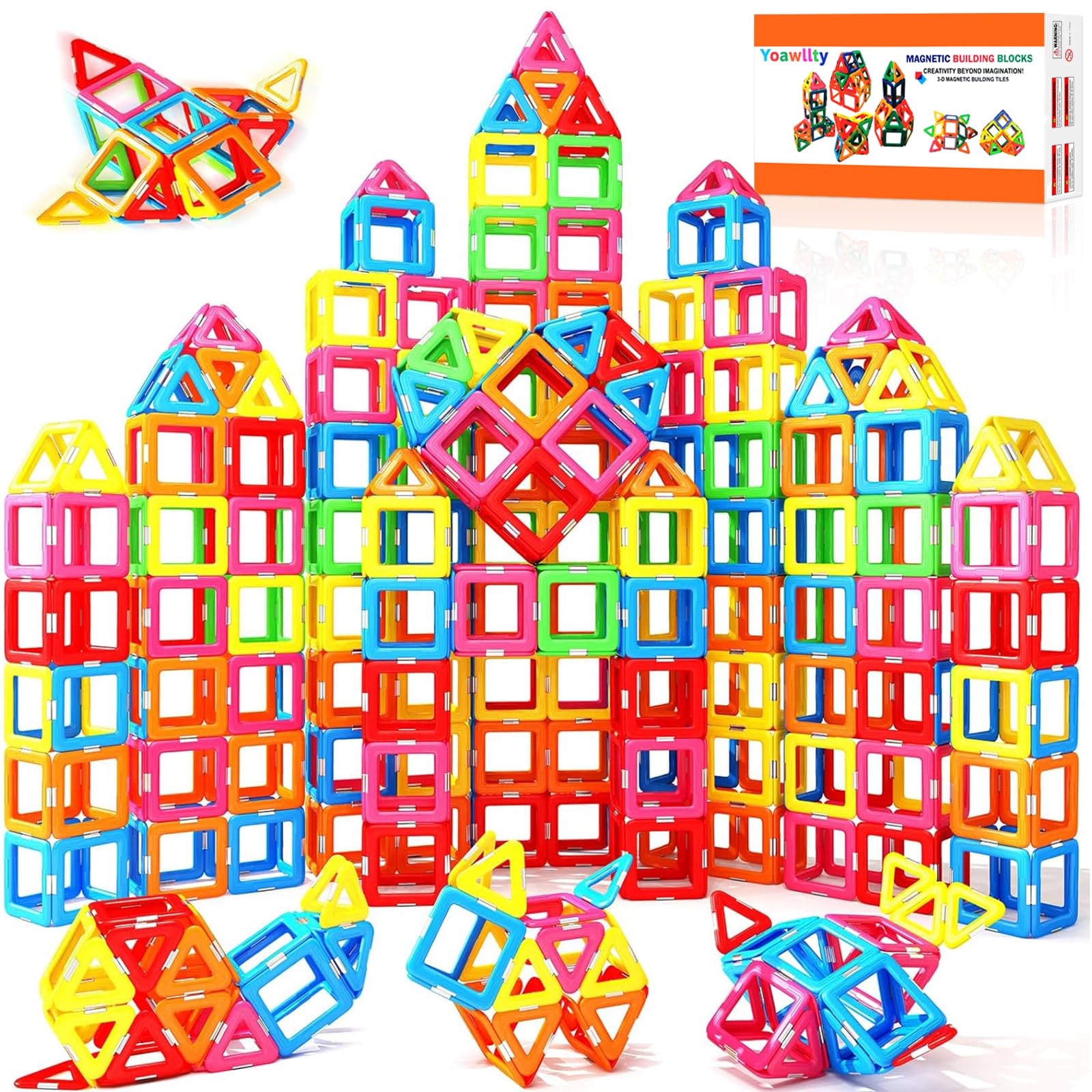 YoawlltyMagnetic Tiles for Kids, 90Pcs Upgrade Magnetic Building Toy Sets for Girls Boys, 3D Building Blocks Constructional Creativity Gift Toys
