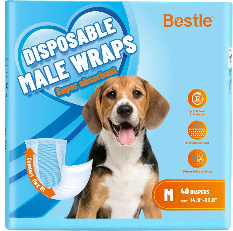 Fralda Descartável para Cães Machos BESTLE com Indicador de Umidade, Tamanho M, Pacote com 40