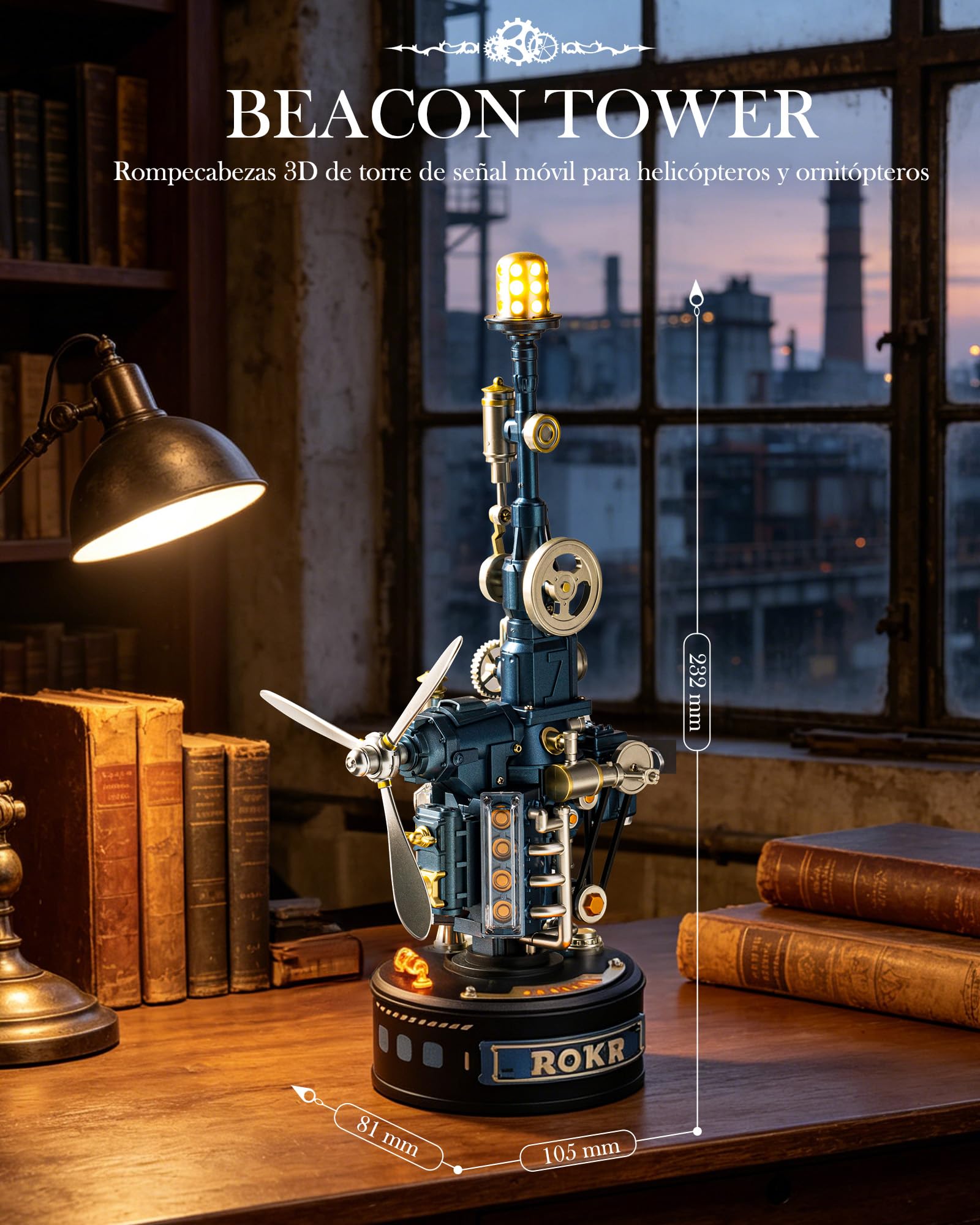 ROKR Puzzle 3D Modelo de Montaje Mecánico Torre Baliza Beacon Tower CGL04 | Maquetas para Construir Adultos Plástico Metal, Regalos DIY de Temática Industrial