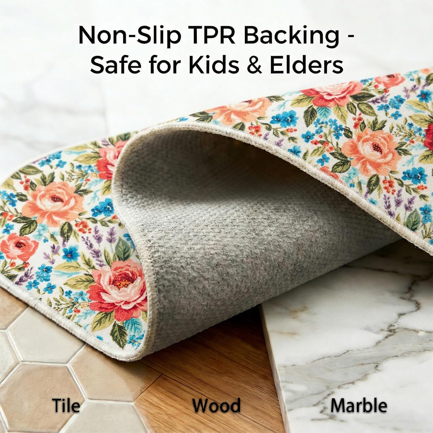 Kitchen Mats for Floor 3 Piece Set, Non Slip Washable Kitchen Rugs and Mats,Absorbent Soft Runner Rugs with TPR Backing,Pioneer Woman Farmhouse Style Floral Decor (20"x32"+20"x47"+20"x59") (Flower4)
