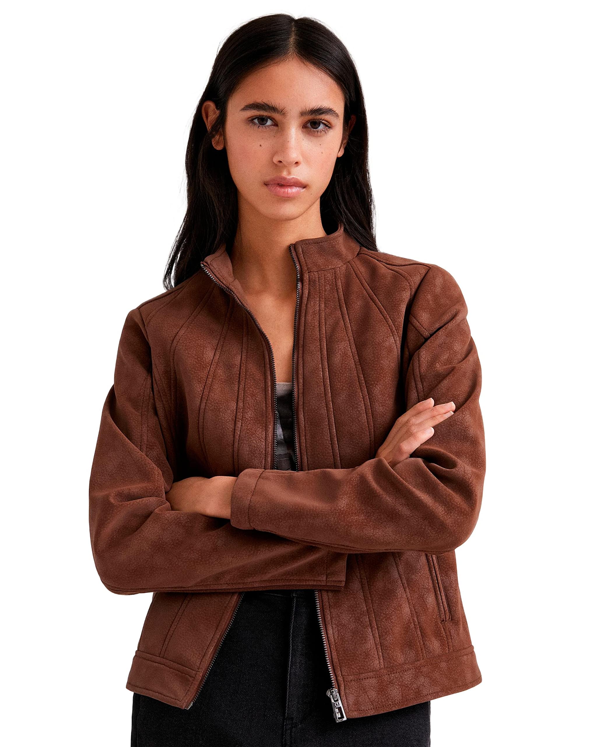 Desigual Womens CHAQ_MAR Kunstlederjacke, Brown, XS