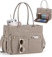 Bagstellar Quilted Teacher Tote Bag for Women - 15.6" Laptop Sleeve, 40oz Tumbler Holder, Insulated Pocket - Nurse Work School Bag