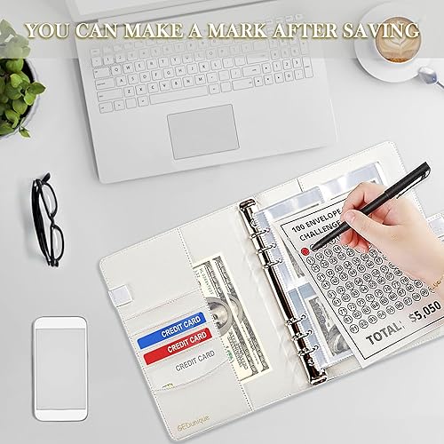 Miniatura 10 de Desafío de ahorro de dinero de 100 sobres, carpeta de desafío de 100 sobres 2023, forma fácil y divertida de ahorrar $5,050, planificador de