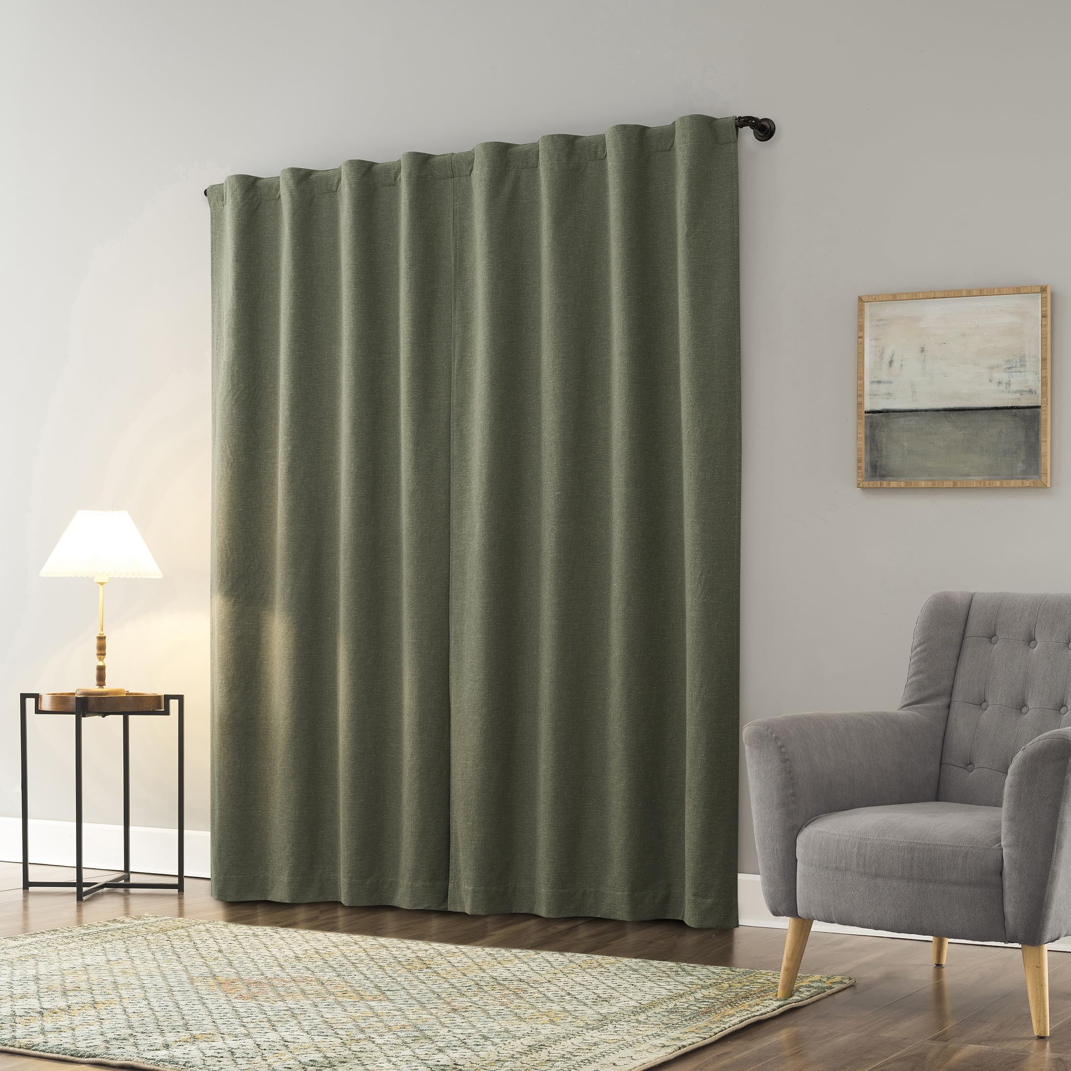 Sun Zero Treviso Panneau de Rideau en Lin mélangé avec Fermeture magnétique 100% occultant avec Languette arrière, 101,6 x 243,8 cm, Vert Mousse