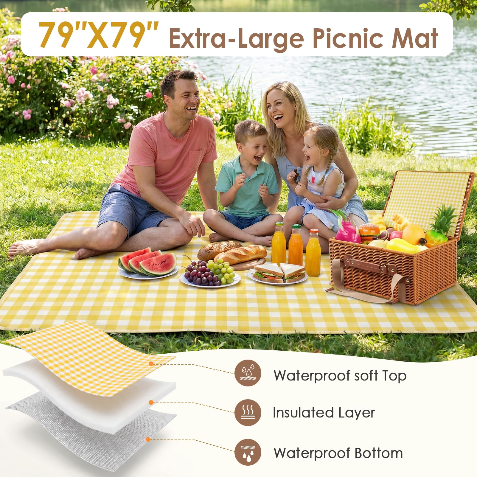 DEWEL - Set di cestini da picnic per 4 persone, con coperta da picnic resistente e impermeabile, borsa termica e set di carte, ideale per campeggio, gite