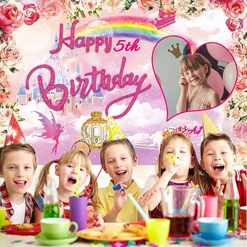 Miniatura 6 de Suministros decorativos personalizados para fiesta de cumpleaños de castillo de princesa, pancarta de fondo de cumpleaños rosa real para fiesta de