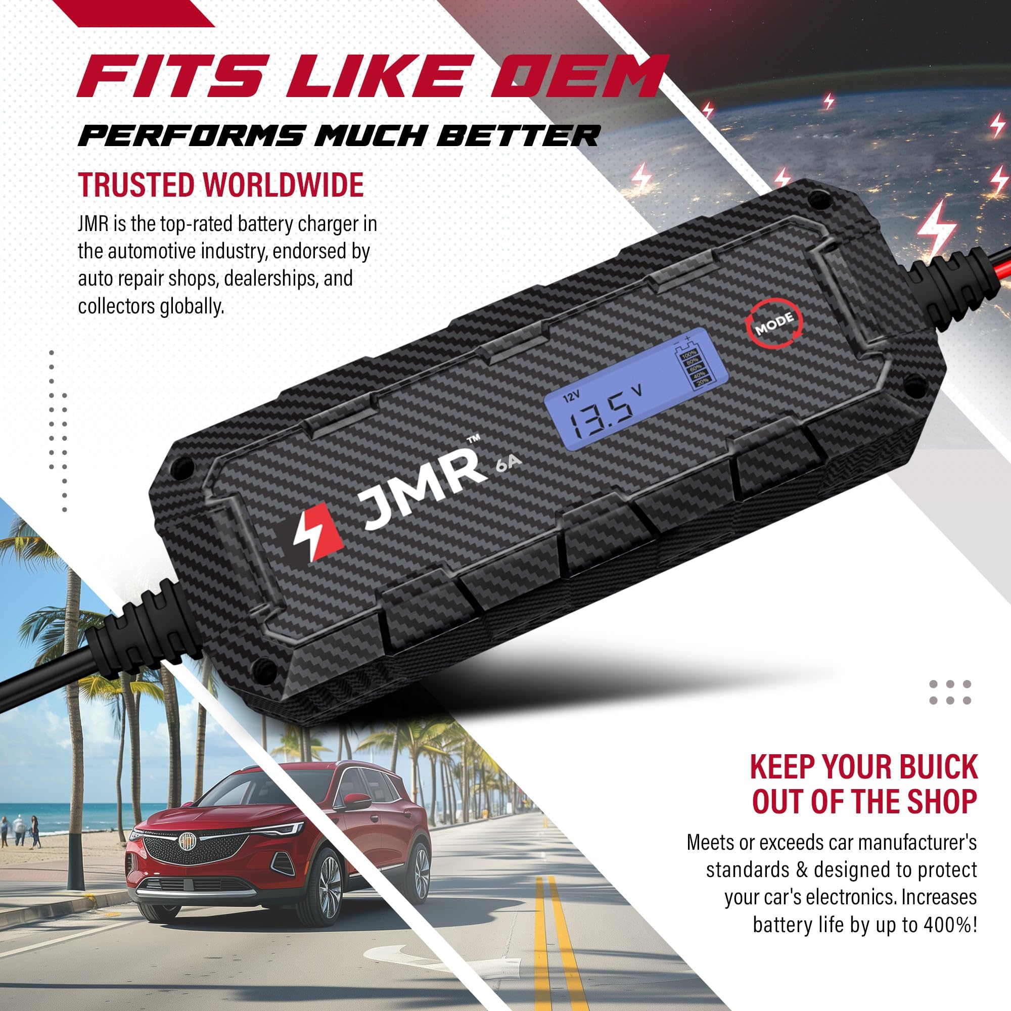 Amazon.com: JMR 12V Battery Charger for Buick, 12V Cig. Port, No