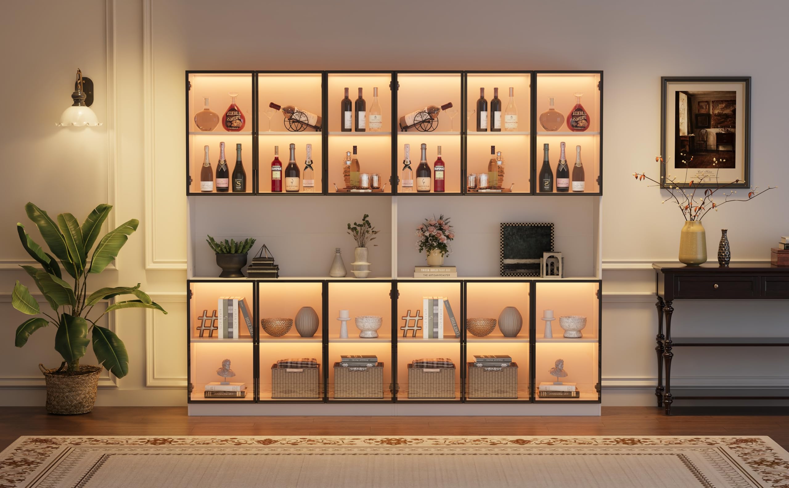 Generisch Vitrina de pie blanca de 240 cm con 12 puertas de cristal y control por aplicación