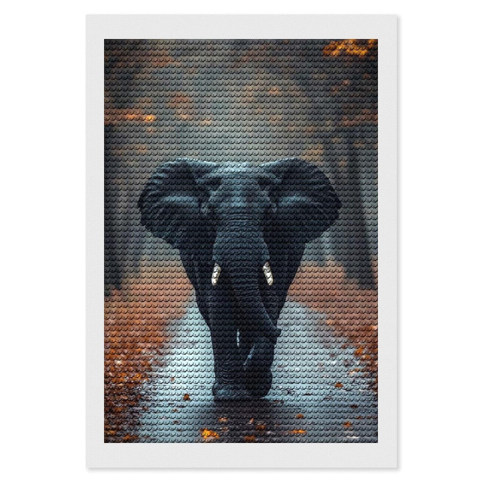 Junmoney Elephant Walking Through Autumn Forest Diamond Painting Set 8"x12", Modern Decor, for Beginners, Printed Canvas, Thoughtful Handmade Gift, with Tool Kit