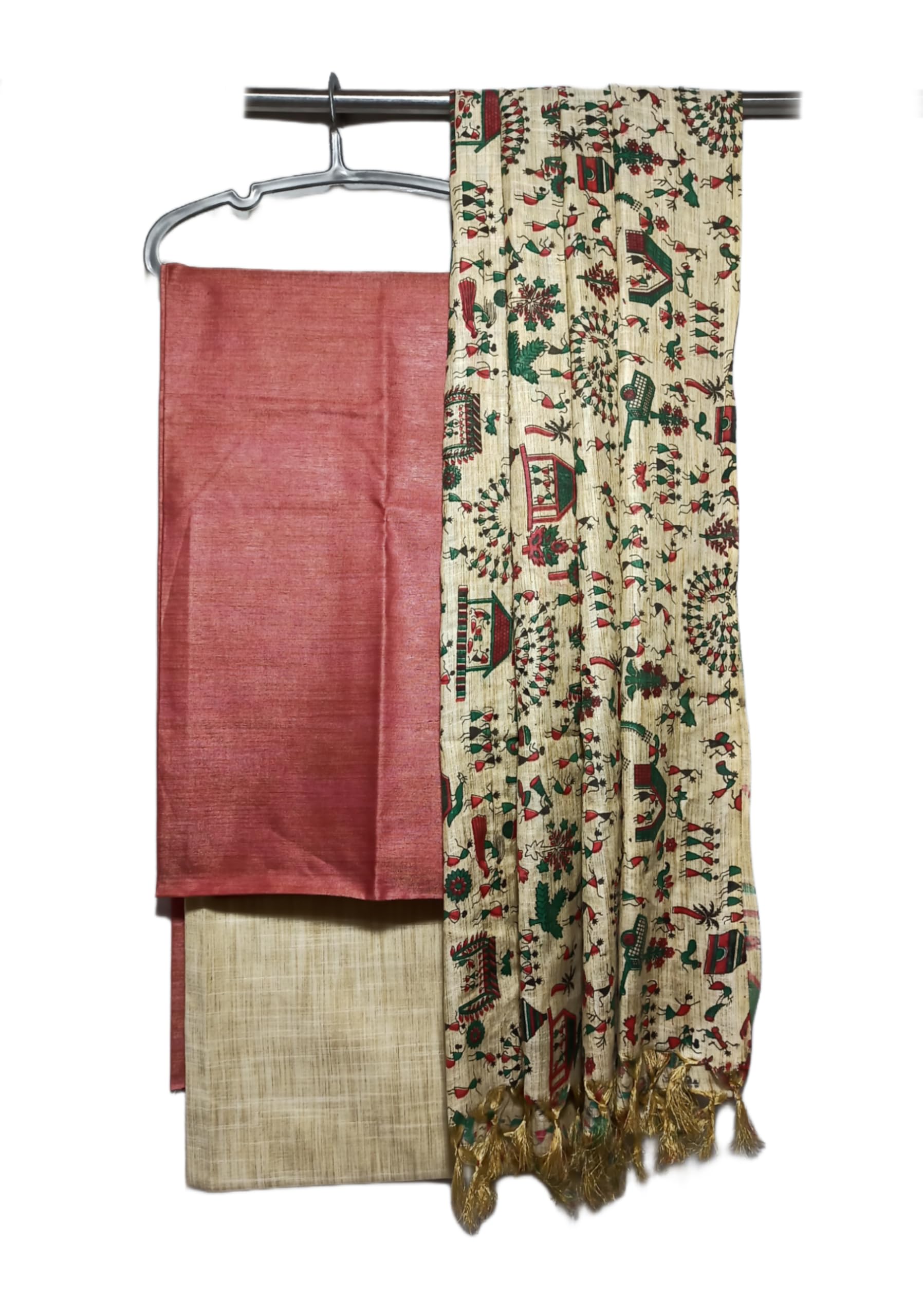 Women's Cotton Silk Handcrafted Batik Print Unstitched Salwar Suit Dress Material With Duputta | Dress Material (Red Green)-image-36