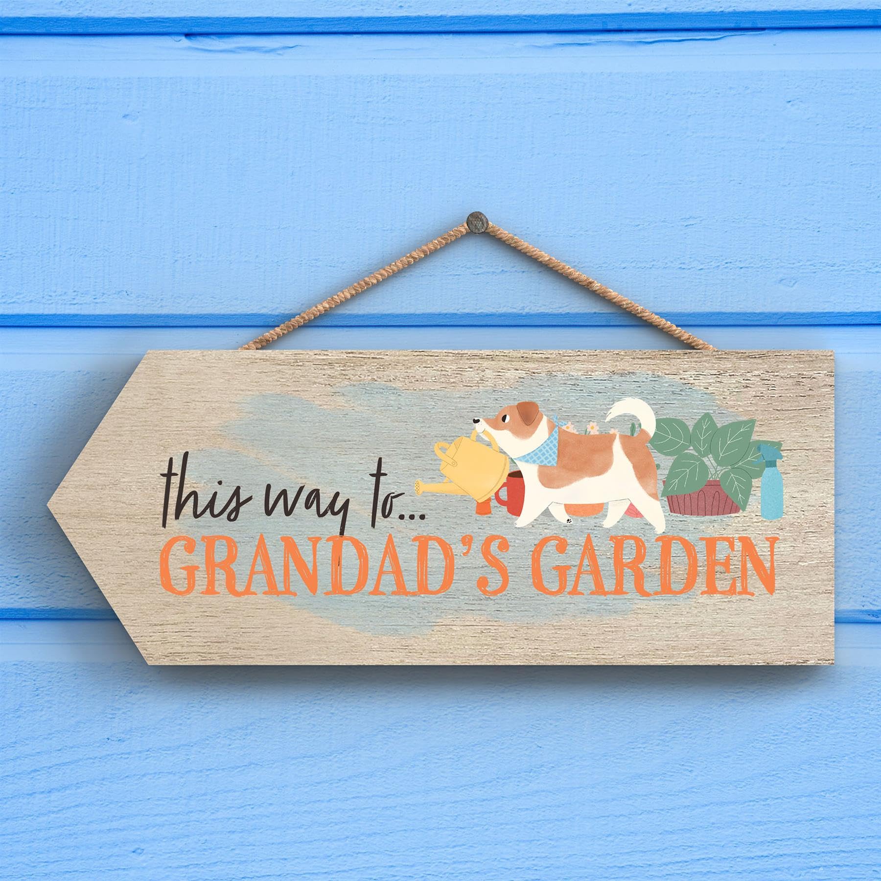 Global Designs Grandad's Garden Jack Russell Dog Gardening Gift Idea Wooden Arrow Hanging Plaque