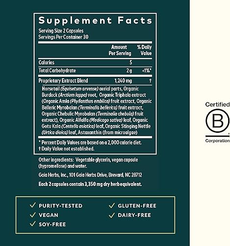 Vista 3 de Gaia Herbs Soporte para el cabello, la piel y las uñas – Ayuda a promover una piel saludable, el crecimiento del cabello y el crecimiento