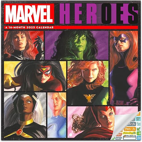 Calendario de mujer de Marvel 2023 paquete de calendario de pared Marvel HERoes Deluxe 2023 con más de 100 calcomanías de calendario MCU