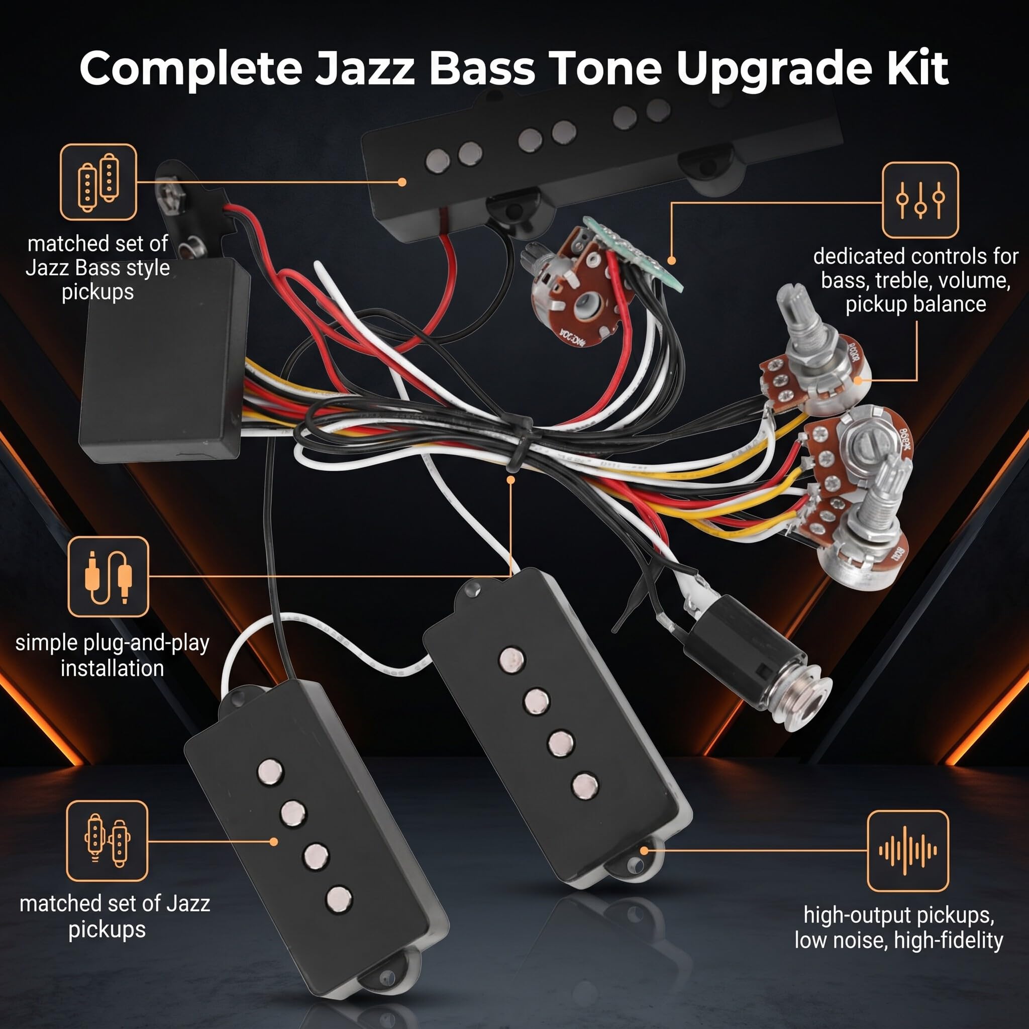 Pastillas de Bajo Eléctrico 3 Bandas Ecualizador Activo y Pasivo con Preamplificador Cableado Circuito para Guitarra Bajo Optimizado para Mayor Claridad y Versatilidad