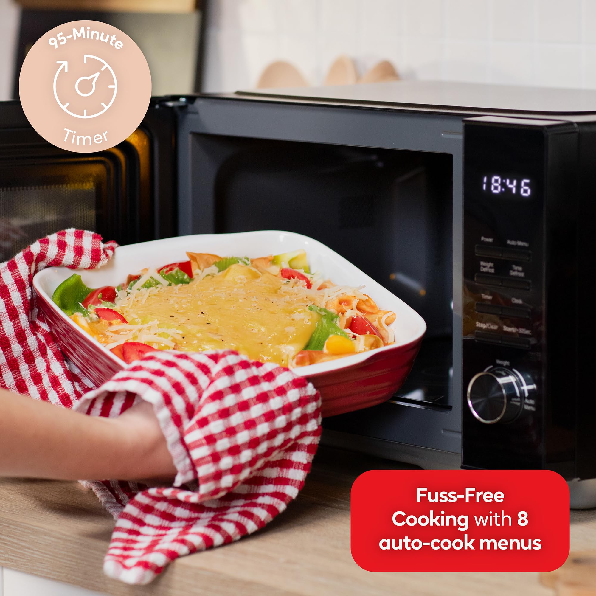 Russell Hobbs 23L Flatbed Digital Microwave with 800W Power, 8 Auto-Cook Menus, Defrost Function and Child Lock in Black, RHFM2365B — view 7