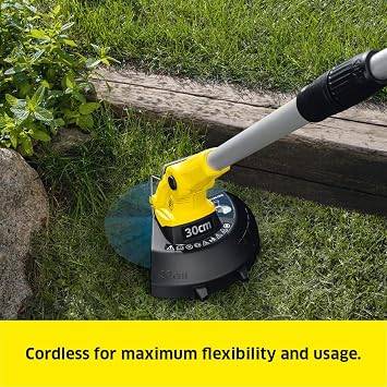 Karcher 18V Battery-Powered Grass Trimmer LTR 18-30, Cutting Speed: 7800 rpm, Cutting Diameter: 30 cm, Thread Diameter: 1.6 mm, Can be Used with the Karcher 18V Battery, Battery not Included Yellow