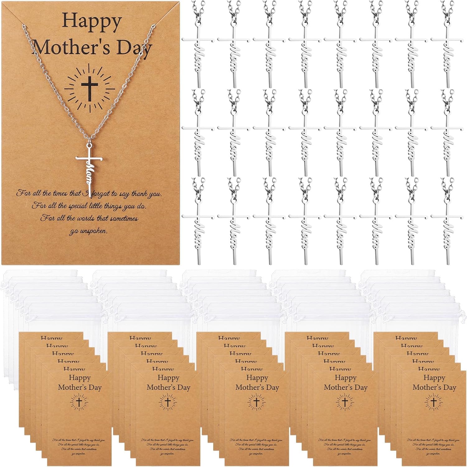 30 Sets Happy Mother's Day Gifts, Christian Faith Cross Pendant Necklace Bulk with Bible Verse Card for Women, Religious Christian Jewelry Mother's Day Gifts