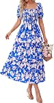 BTFBM Robe de cou carré femmes Mousse d'été Manche courte Florale Ruffe décontractée à paliers Maxi Robes d'invitées de mariage