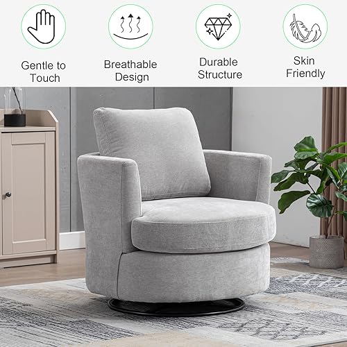 Miniatura 6 de ODUWA Silla giratoria de barril de 31.9 pulgadas de ancho, modernas sillas redondas tapizadas, cómodas sillas giratorias de 360 grados para club de