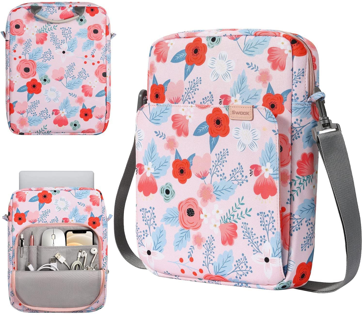 SwooK 13-13.3 inch Universal Laptop Compatible Sleeve Shoulder Bag Carrying Case for 13" MacBook Air, Pro, iPad 12.9, Surface Pro, ASUS Zenbook Vivobook,Dell Xps, Hp Envy Laptop Sleeves Bag