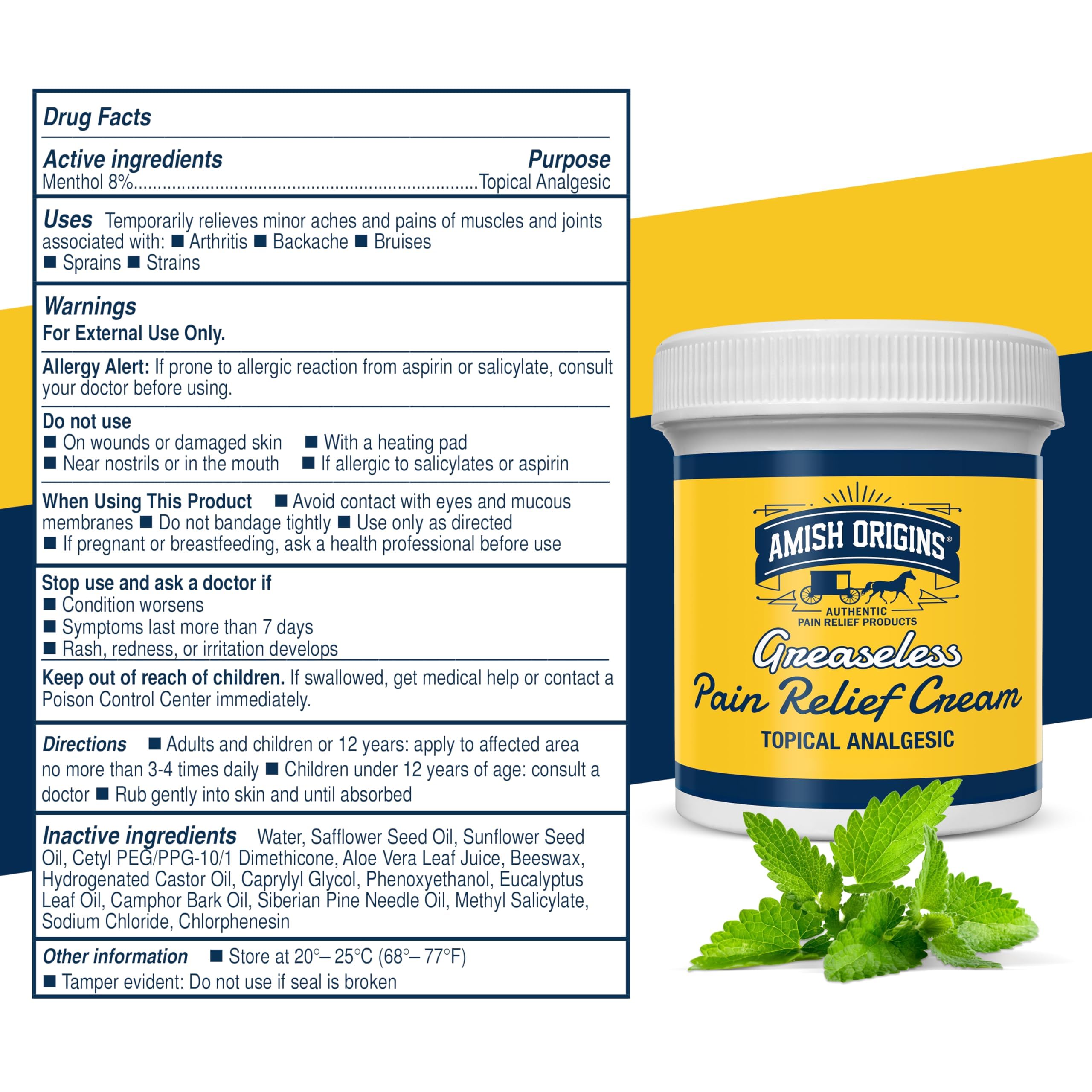 Amish Origins Arthritis Pain Relief Cream - 4 oz - Maximum Strength Deep Penetrating for Joint, Muscle, Knee, Back, Feet, Hand, Ankle, Aches, Neuropathy (4 Oz (Pack of 1)) — Amazon image 7