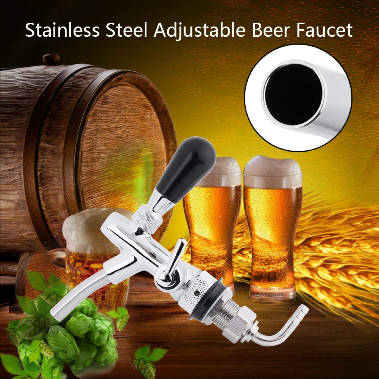 Bierzapfhahn，Jectse G5/8 Edelstahl gute Abdichtung Einstellbarer Bierhahn Bier Wasserhahn für Bars, Hotels, Restaurants, Zuhause und so weiter(silber)