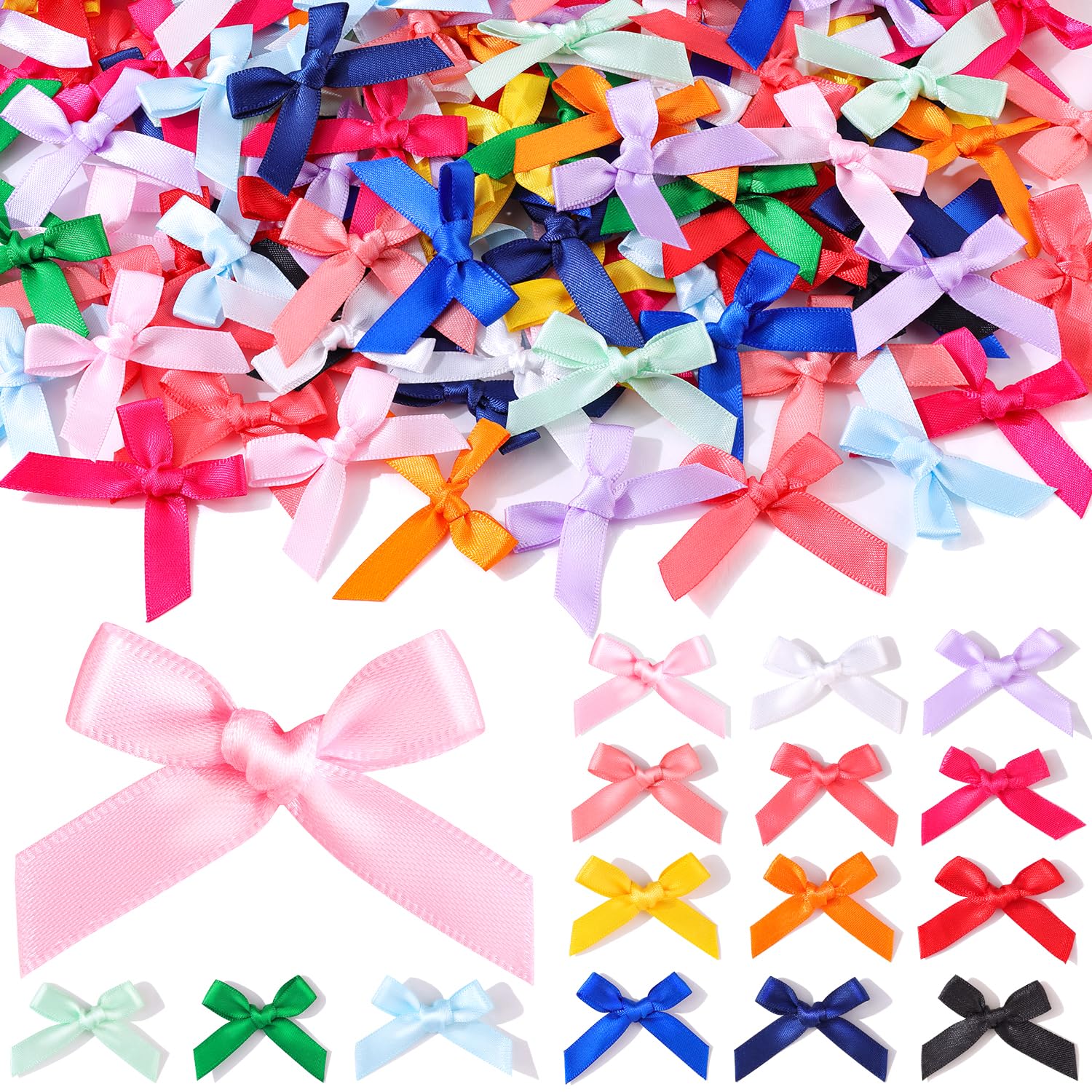 Photo 1 of 150PCS Tinkrstuff Colorful Mini Bows for Crafts, 1.5*2" Fabric Small Bows for Decoration,Satin Ribbon Tiny Bow for Clothes Ornament, Christmas Tree Bows &Thanksgiving Gifts Party Cake Balloon Treats