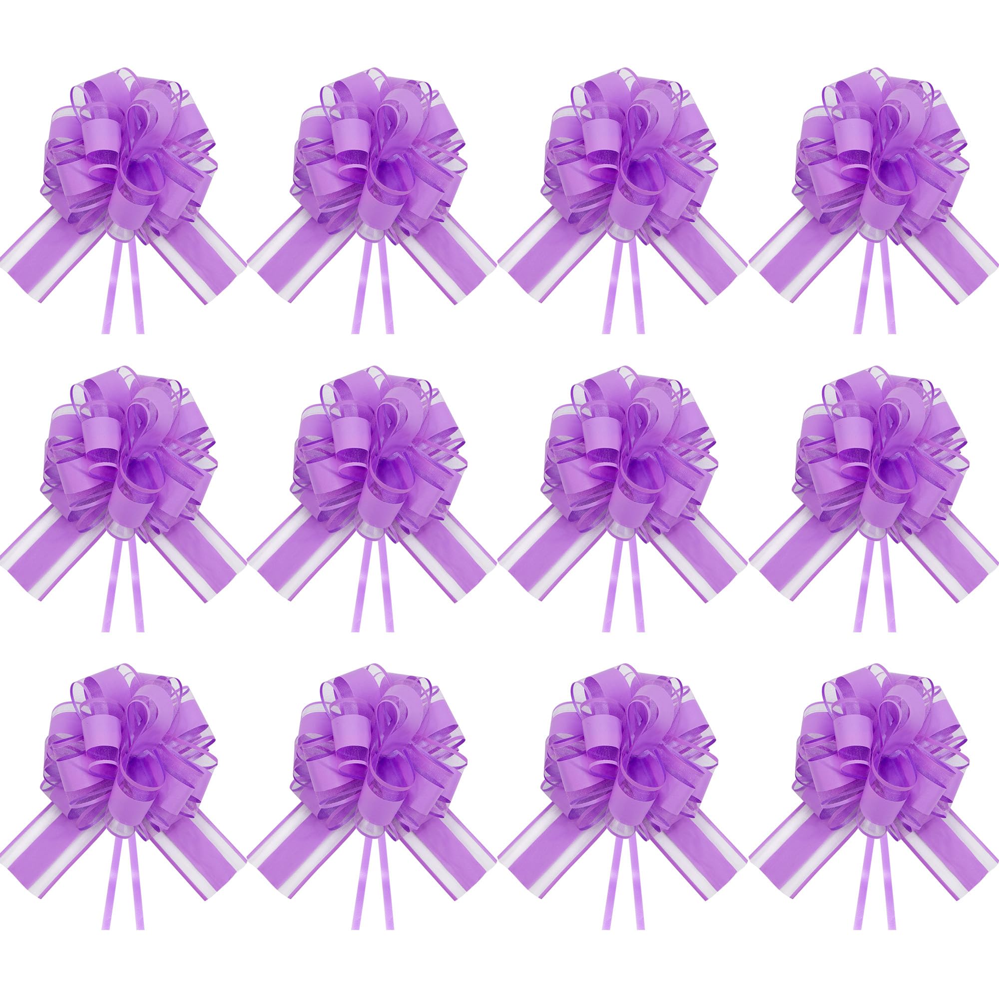 Time to Sparkle 12PCS Organza Pull Bows 17cm*22cm Gift Wrapping Bows Present with Ribbon Pull String for Christmas Baskets,Party Present,Holiday - Pinky Purple