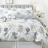 Vista 13 de FADFAY Juego de funda de edredón floral 100% algodón a rayas verdes y beige, ropa de cama de flores desgastadas con diseño de ramas botánicas