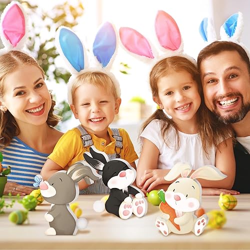 Miniatura 5 de 3 piezas de decoración de conejo de Pascua para decoración de bandeja escalonada de conejo letreros de madera de mesa de conejo casa de campo