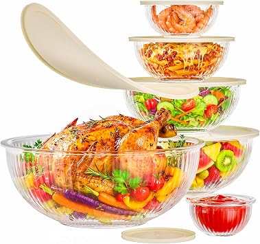 Jelife Glass Mixing Bowls with Lids Sets - 6 Packs Size 5.9-3.7-2.1-1-0.5-0.2QT, Borosilicate Nesting Glass Bowls Containers for Baking,Salad,Meal Prep,Serving,Food Storage,BPA Free & Dishwasher Safe