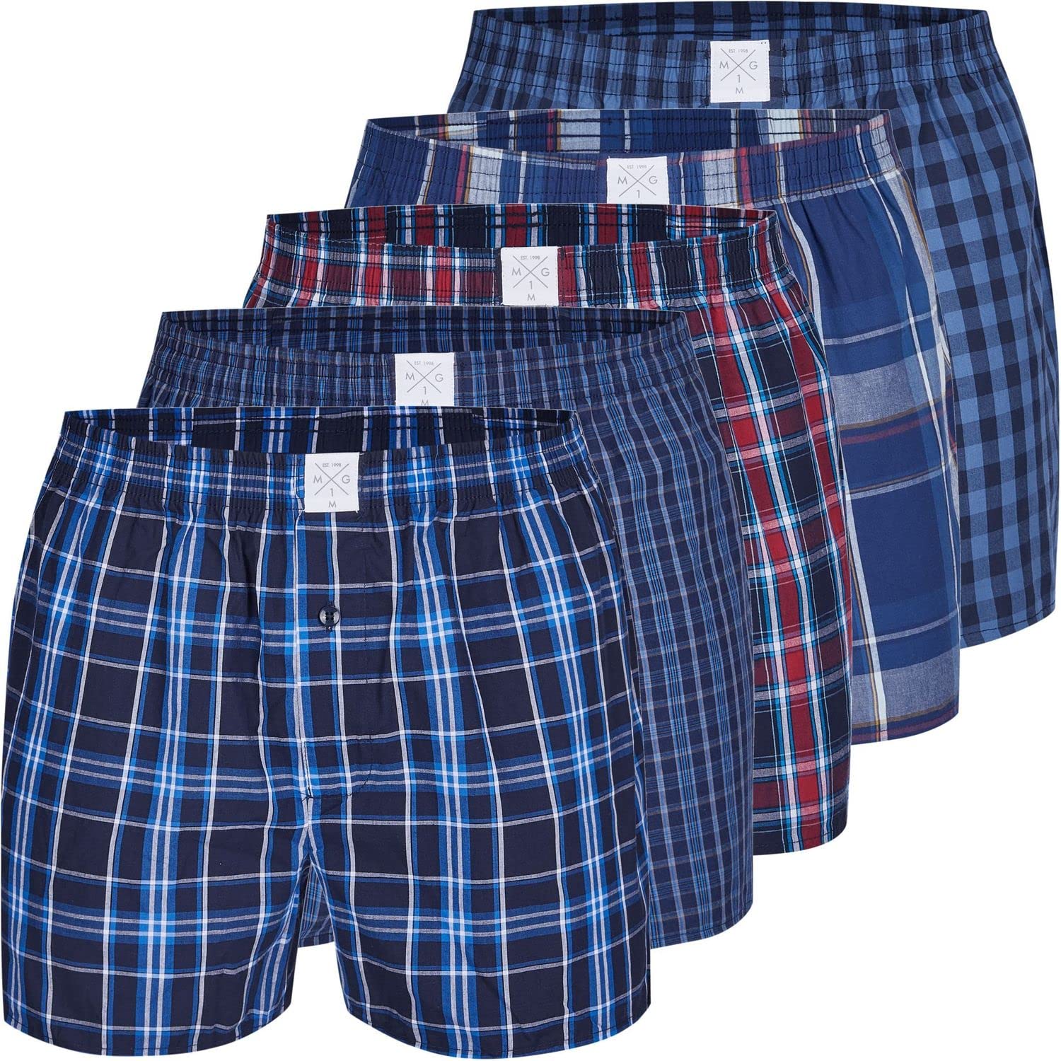 5-pak bokserek MG-1, bokserki męskie, zestaw ekonomiczny, rozmiar M, 3XL, w kratkę