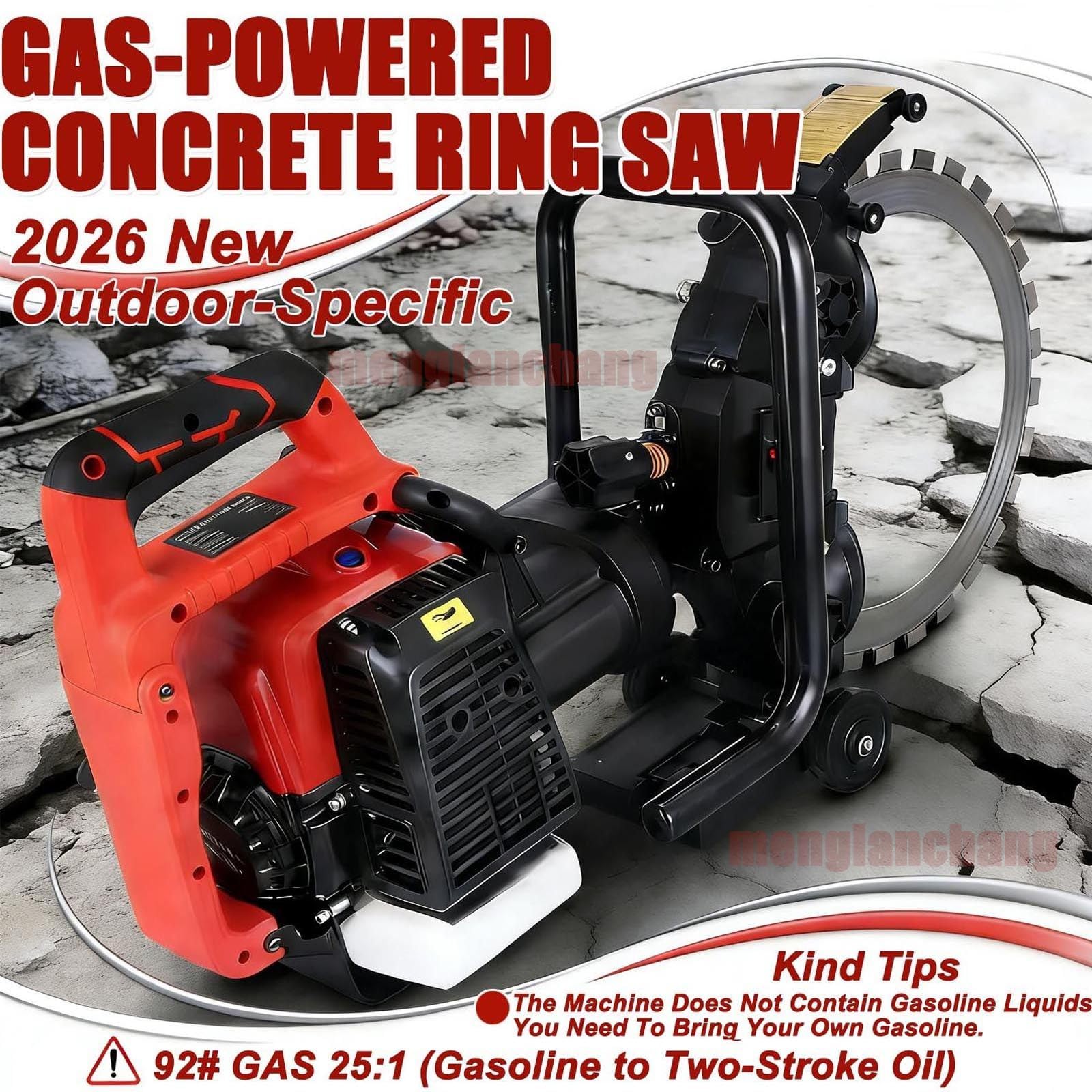 Sierra Cortadora De HormigóN Anillo A Gasolina, 4800w, 16 Pulgadas,Bomba De Agua Inteligente con SupresióN De Polvo, 9000 RPM, para Granito Y Piedra (Profundidad Corte De 30,5 Cm)