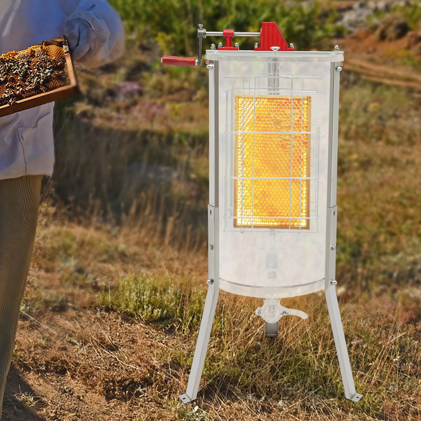 Extractor de miel manual de 2 marcos Centrífuga de miel de abejas Diseño saludable Acrílico transparente Ergonómico Fácil de limpiar Accesorio para apicultores