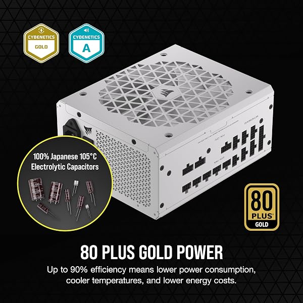 CORSAIR RM1000x SHIFT Fully Modular ATX Power Supply - 80 PLUS Gold - ATX 3.1 - PCIe 5.1 - Zero RPM - Modular Side Interface - White - 5