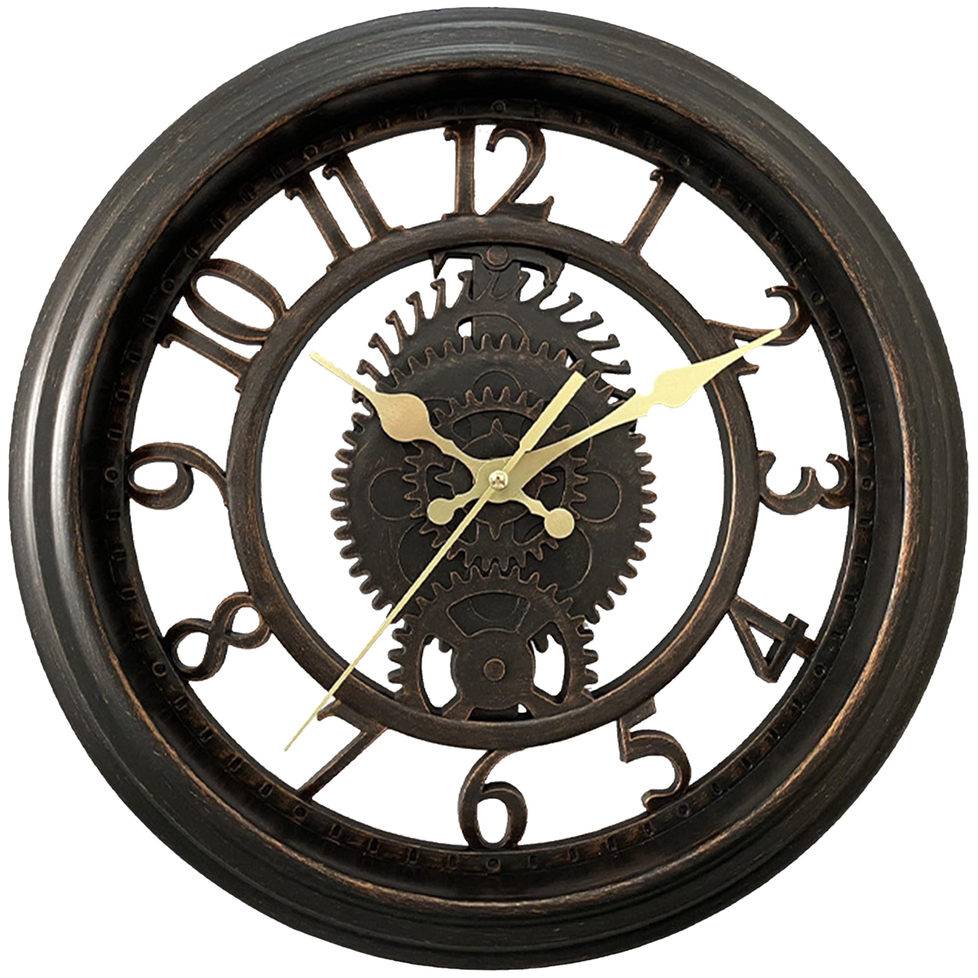 HMETOL Rustic Farmhouse Gear Clock with Moving Gears Wall Clock Industrial Steampunk Unique for Home Living Room Office Decor Black 28 cm