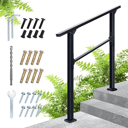 HILLMASTER Barandillas de 2 escalones para escalones al aire libre, barandilla de escalera al aire libre para escalones exteriores, kit de