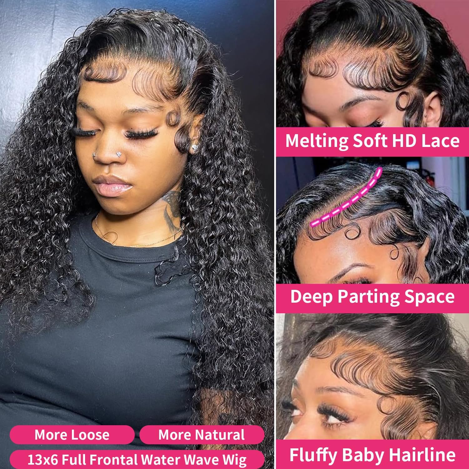 Amazon.com: HCHHCH 13x6 Lace Front Wigs Human Hair Water Wave 200