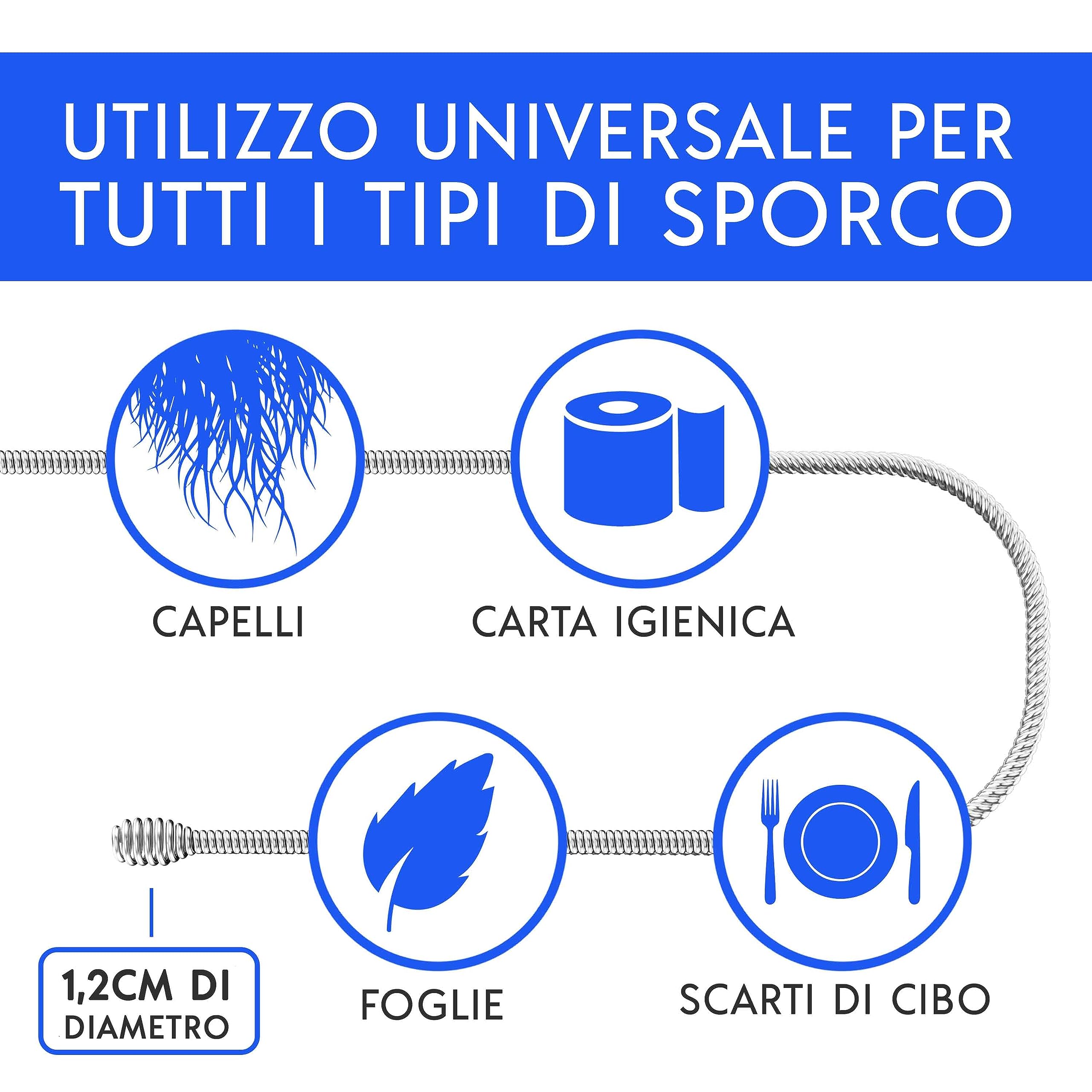 Spirale Per Pulizia Tubi Da 5 Metri Con Guanti Inclusi – Sturalavandini Professionale Per Blocchi Ostinati, Facile Da Usare Con Video Istruzioni, Garanzia 1 Anno