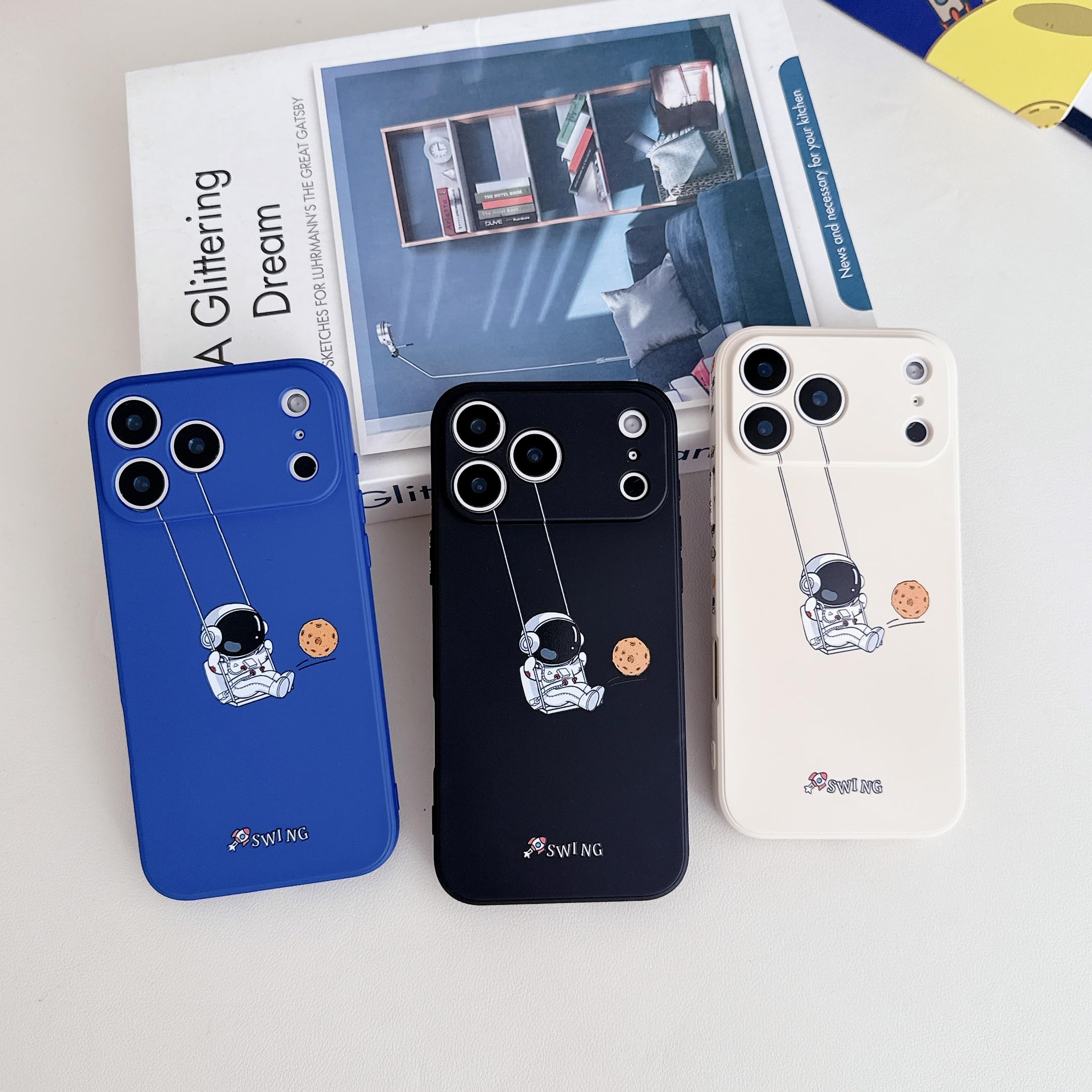 Yonds Queen for iPhone 17 Pro Cute Case, Cool Cartoon Swing Astronaut Planet Moon Space Design Stylish TPU Bumper Shockproof Anti-Slip Protector Fashion Case (Black Planet, iPhone 17 Pro) — view 6