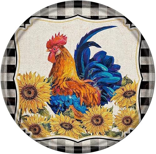 Letrero redondo de metal rústico para decoración de pared, diseño de gallo y animales, adecuado para el hogar, jardín, cocina, bar, cafetería,